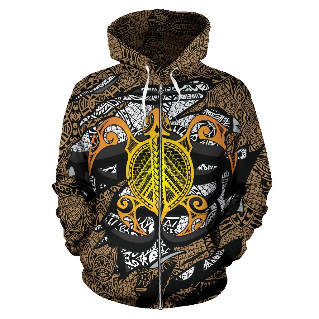 Honu Polynesian Gold Hawaii Turtle Hoodie (Zip) - Polynesian Pride