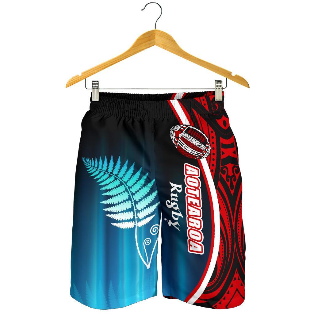 Aotearoa Rugby Black Maori Men Shorts Kiwi and Silver Fern New Zealand Black - Polynesian Pride