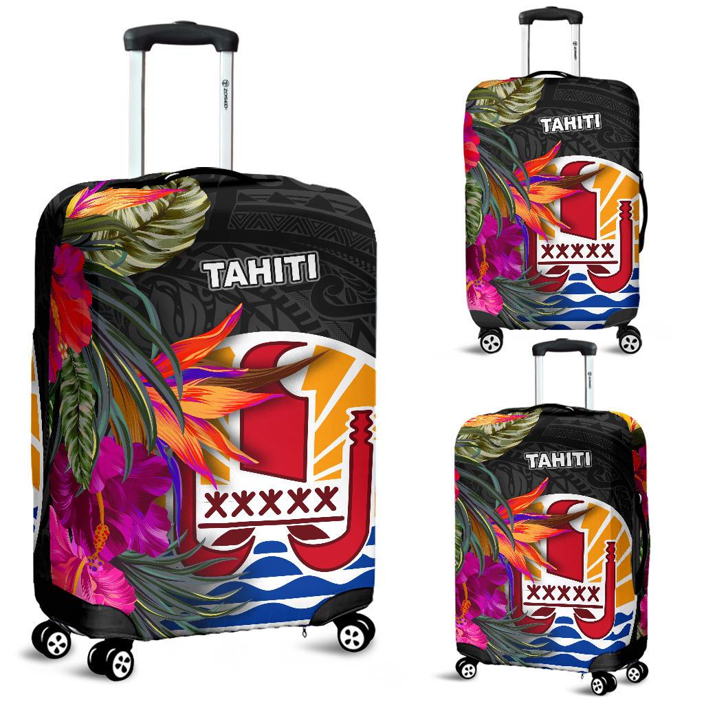 Tahiti Luggage Covers - Polynesian Hibiscus Pattern Black - Polynesian Pride