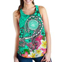 American Samoa Polynesian Women's Racerback Tank - Turtle Plumeria (Turquoise) - Polynesian Pride