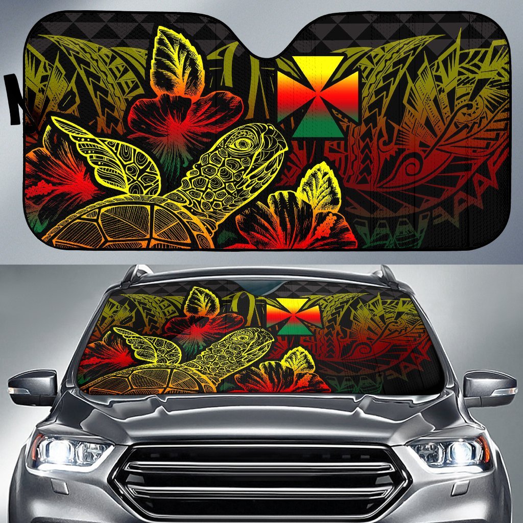 Wallis And Futuna Auto Sun Shades Turtle Hibiscus Reggae Auto Sun Shade Universal Fit Reggae - Polynesian Pride