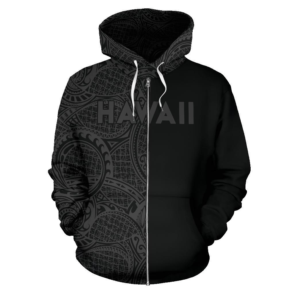 Hawaii Kanaka Polynesian Zip up Hoodie The Half Grey - Polynesian Pride