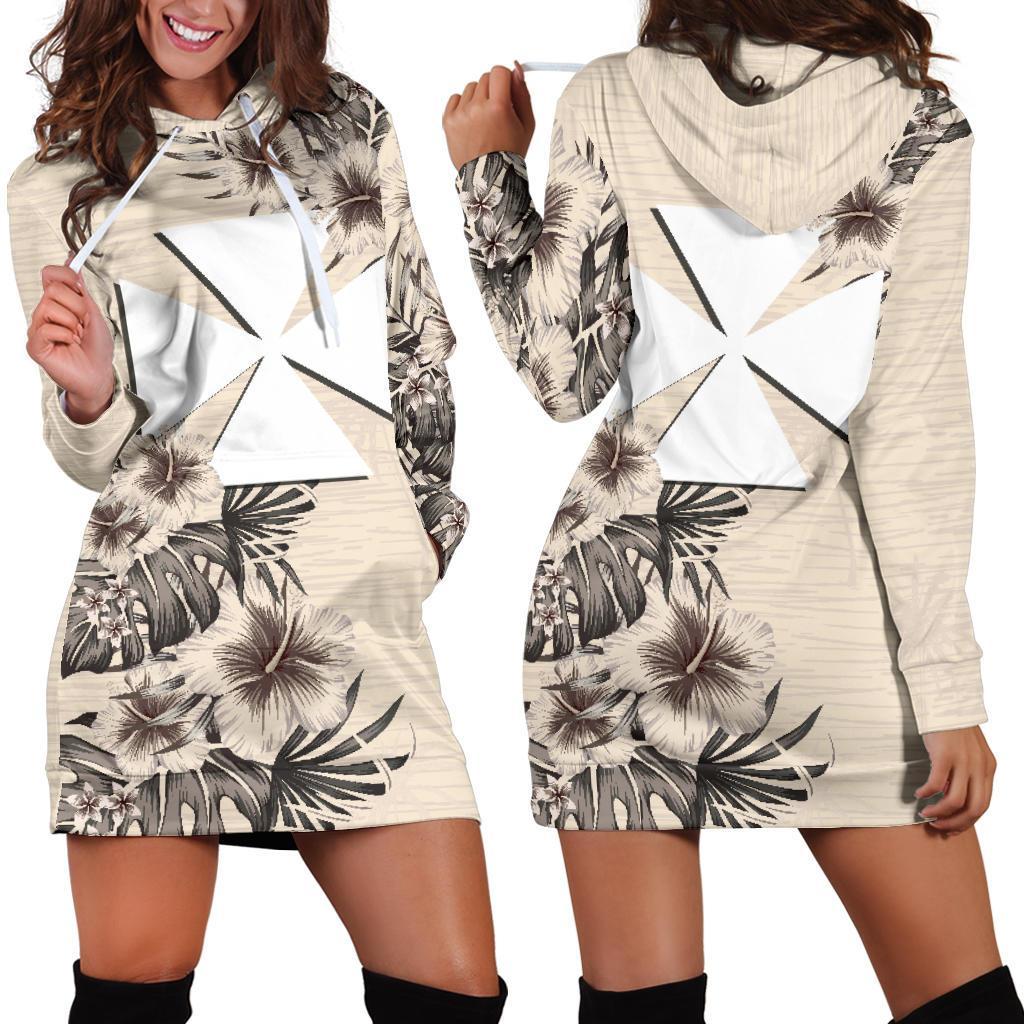 Wallis and Futuna Hoodie Dress - Wallis and Futuna Coat Of Arms & Beige Hibiscus White - Polynesian Pride