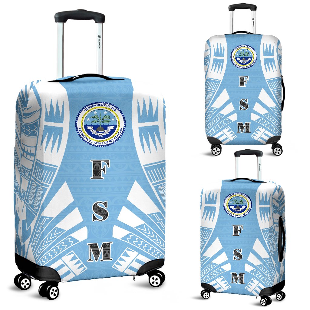 Federated States of Micronesia Luggage Cover - Polynesian Tattoo Flag SkyBlue - Polynesian Pride