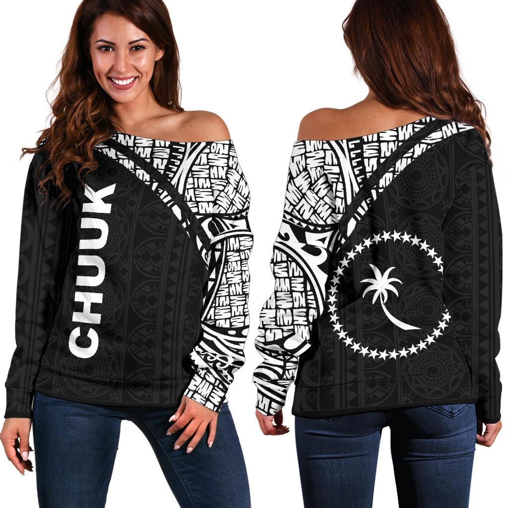 Chuuk Women's Off Shoulder Sweater - Curve style Black - Polynesian Pride