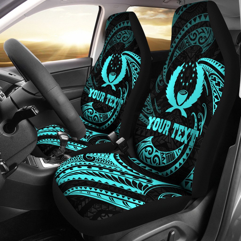 Pohnpei Micronesian Custom Personalised Car Seat Covers - Neon Blue Tribal Wave Universal Fit Blue - Polynesian Pride