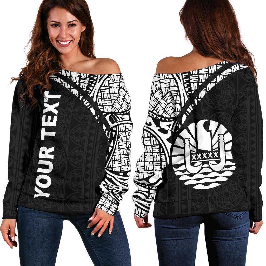 Tahiti Custom Personalised Women's Off Shoulder Sweater - Curve Style Black - Polynesian Pride