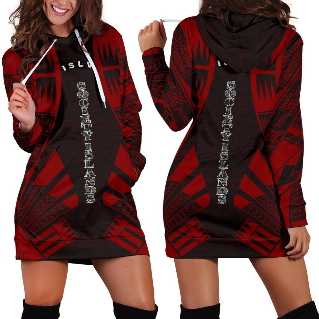 Society Islands Hoodie Dress - Polynesian Tattoo Red Red - Polynesian Pride