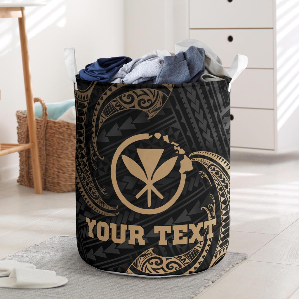 Hawaii Polynesian Custom Personalised Laundry Basket - Gold Tribal Wave One Style One Size Black - Polynesian Pride