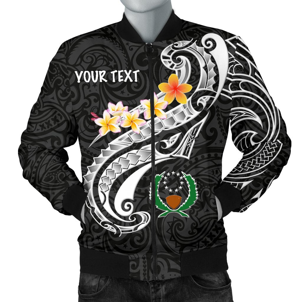 Pohnpei Custom Personalised Men's Bomber Jacket - Pohnpei Seal Polynesian Patterns Plumeria (Black) Black - Polynesian Pride