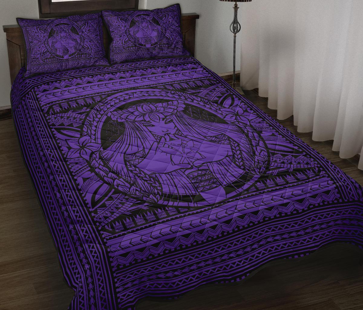 Hawaii Polynesian Pele Mauna Kea Quilt Bed Set Purple Art - Polynesian Pride