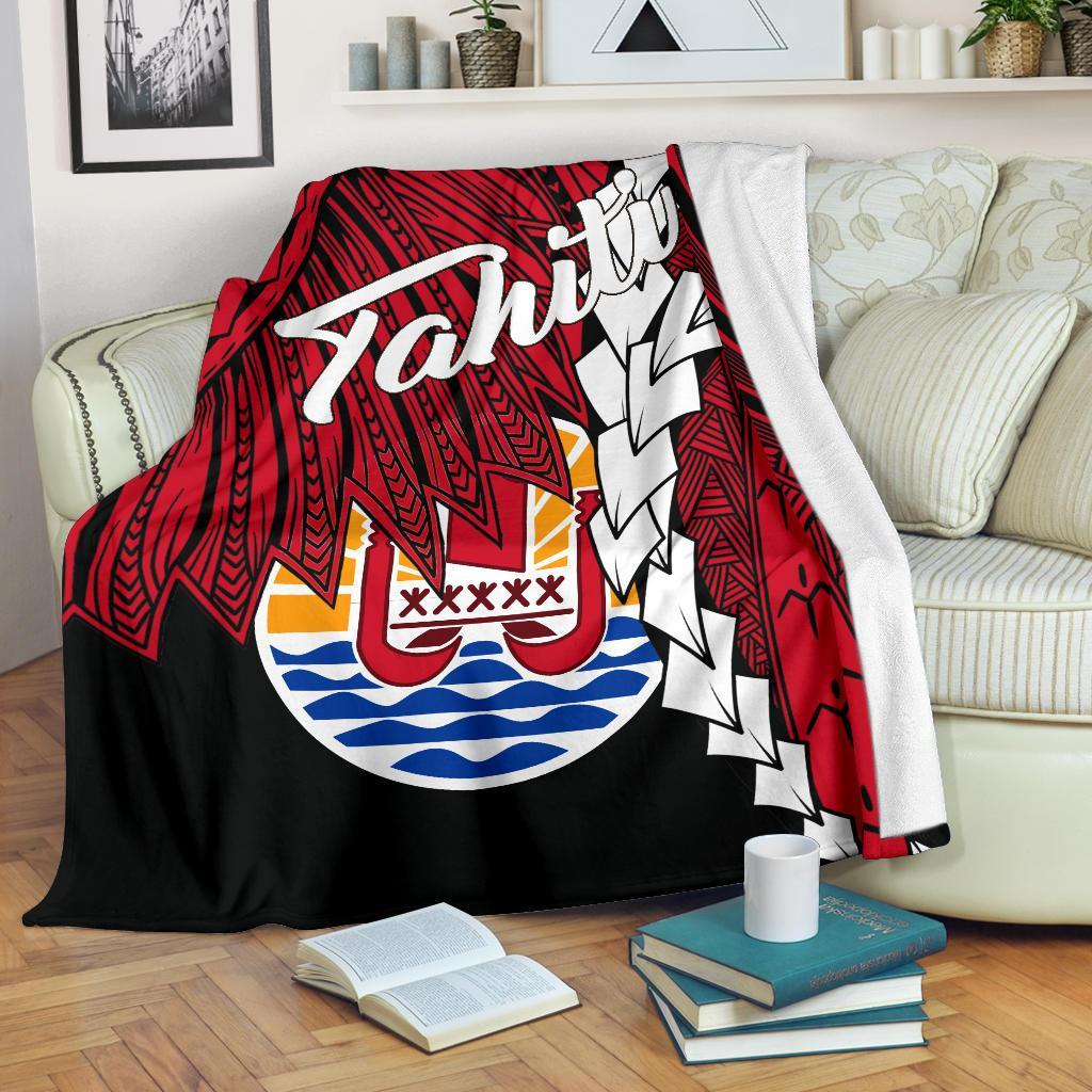 Tahiti Polynesian Premium Blanket - Tribal Wave Tattoo Flag Style White - Polynesian Pride