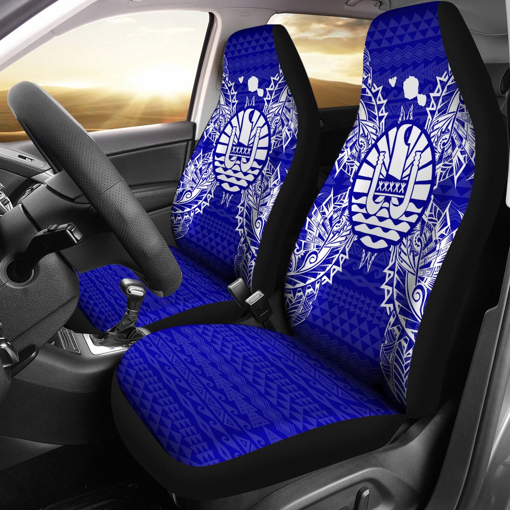 French Polynesia Car Seat Cover - French Polynesia Coat Of Arms Map Blue Universal Fit Blue - Polynesian Pride