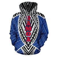 Samoa Hoodie Samoa Coat of Arms Polynesian Tattoo Sport Style Blue - Polynesian Pride