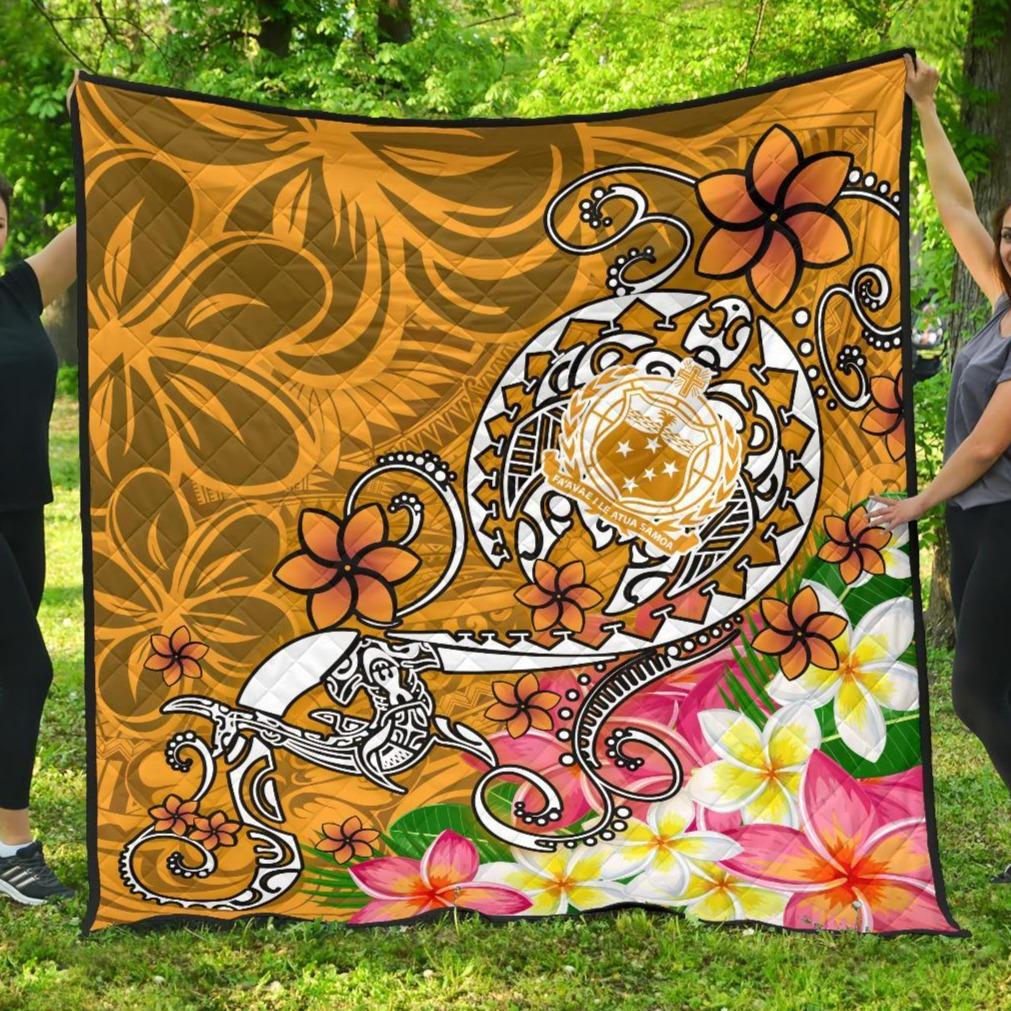 Samoa Premium Quilt - Turtle Plumeria (Gold) Gold - Polynesian Pride