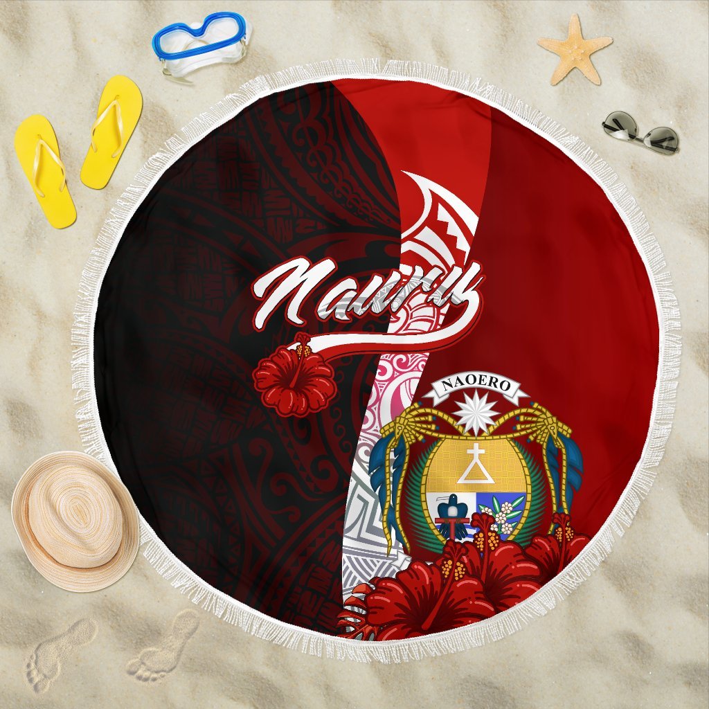 Nauru Polynesian Beach Blanket - Coat Of Arm With Hibiscus One style One size Red - Polynesian Pride