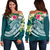 FSM Polynesian Women's Off Shoulder Sweater - Summer Plumeria (Turquoise) Turquoise - Polynesian Pride