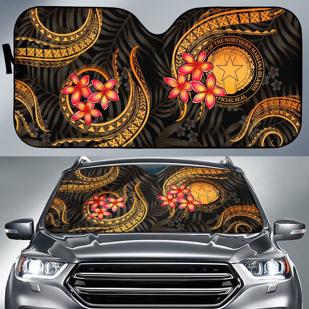 CNMI Auto Sun Shades - Gold Plumeria Auto Sun Shade Universal Fit GOLD - Polynesian Pride