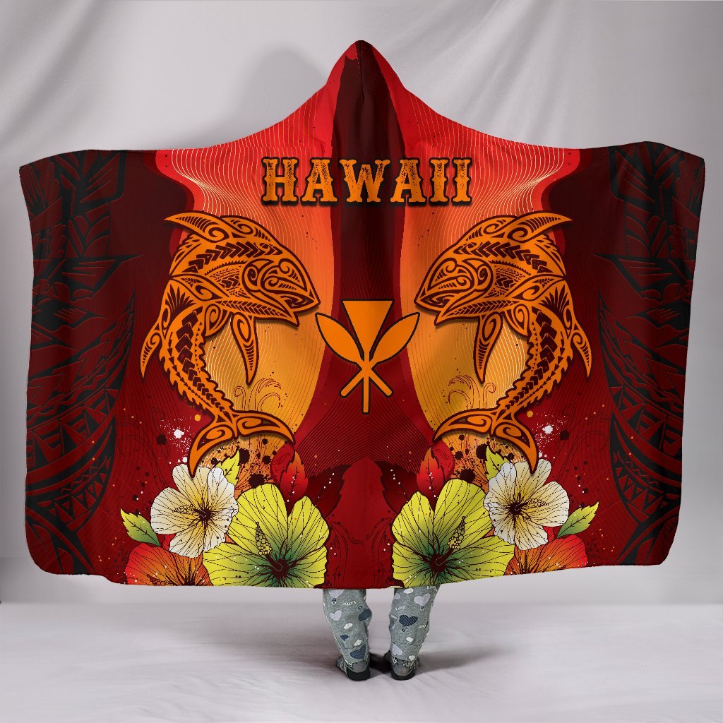 Hawaii Hooded Blankets - Tribal Tuna Fish Hooded Blanket Orange - Polynesian Pride