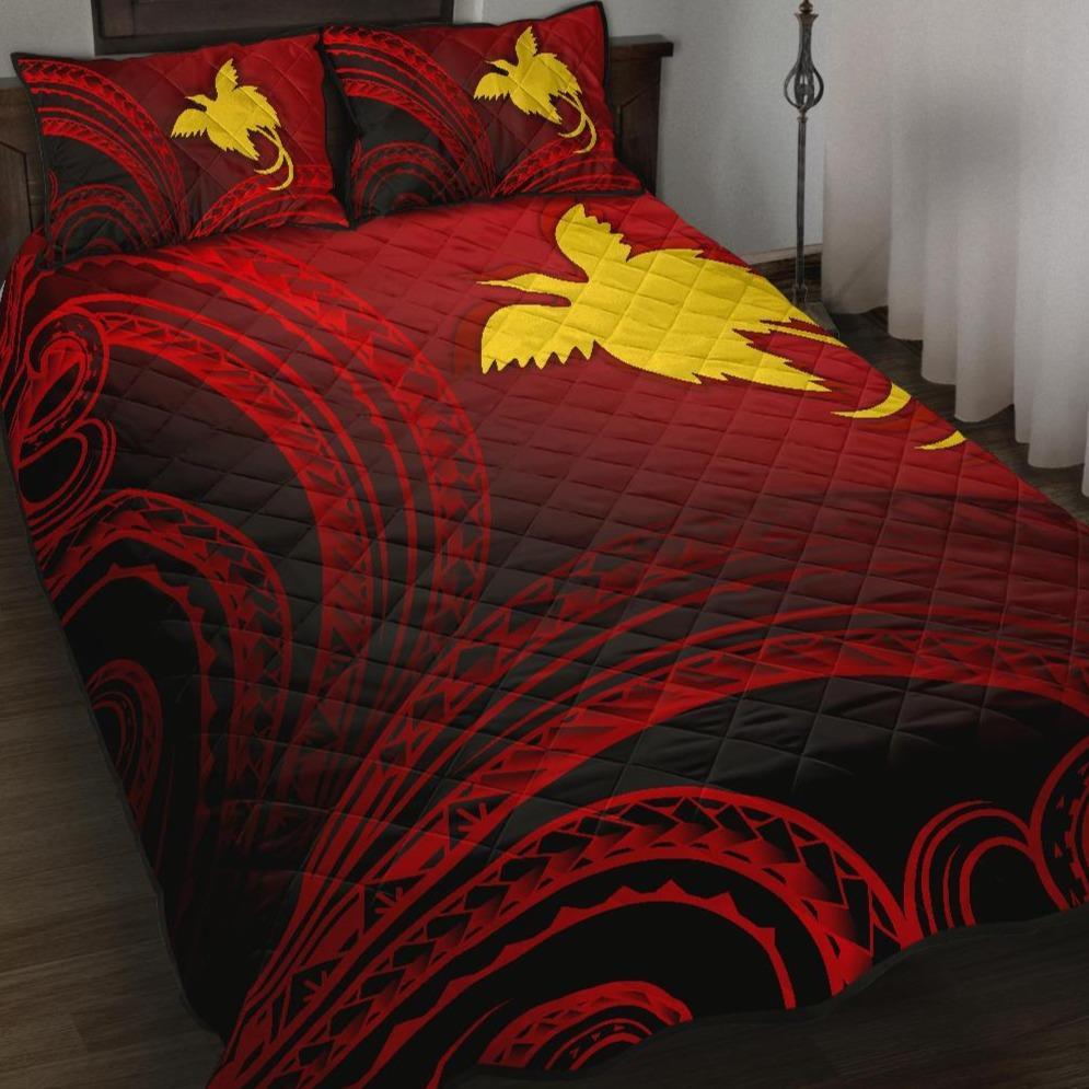 Papua New Guinea Quilt Bed Set - Raggiana Bird of Paradise Polynesian Patterns Red - Polynesian Pride