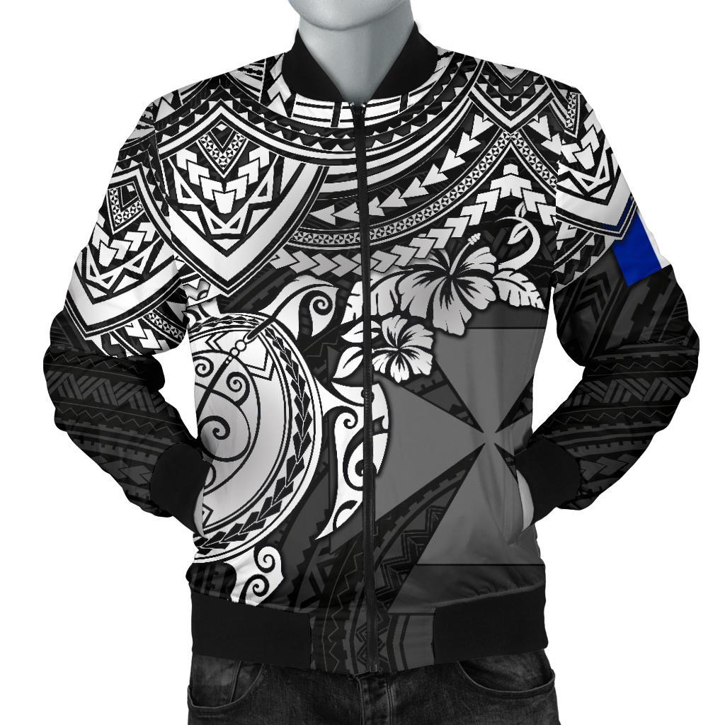 Wallis and Futuna Polynesian Bomber Jacket (Men) - White Turtle Black - Polynesian Pride