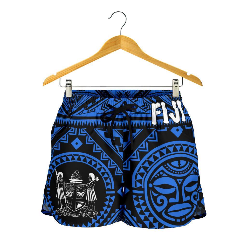 Fiji Women's Shorts - Fiji Seal With Polynesian Tattoo Style (Blue) Women Blue - Polynesian Pride