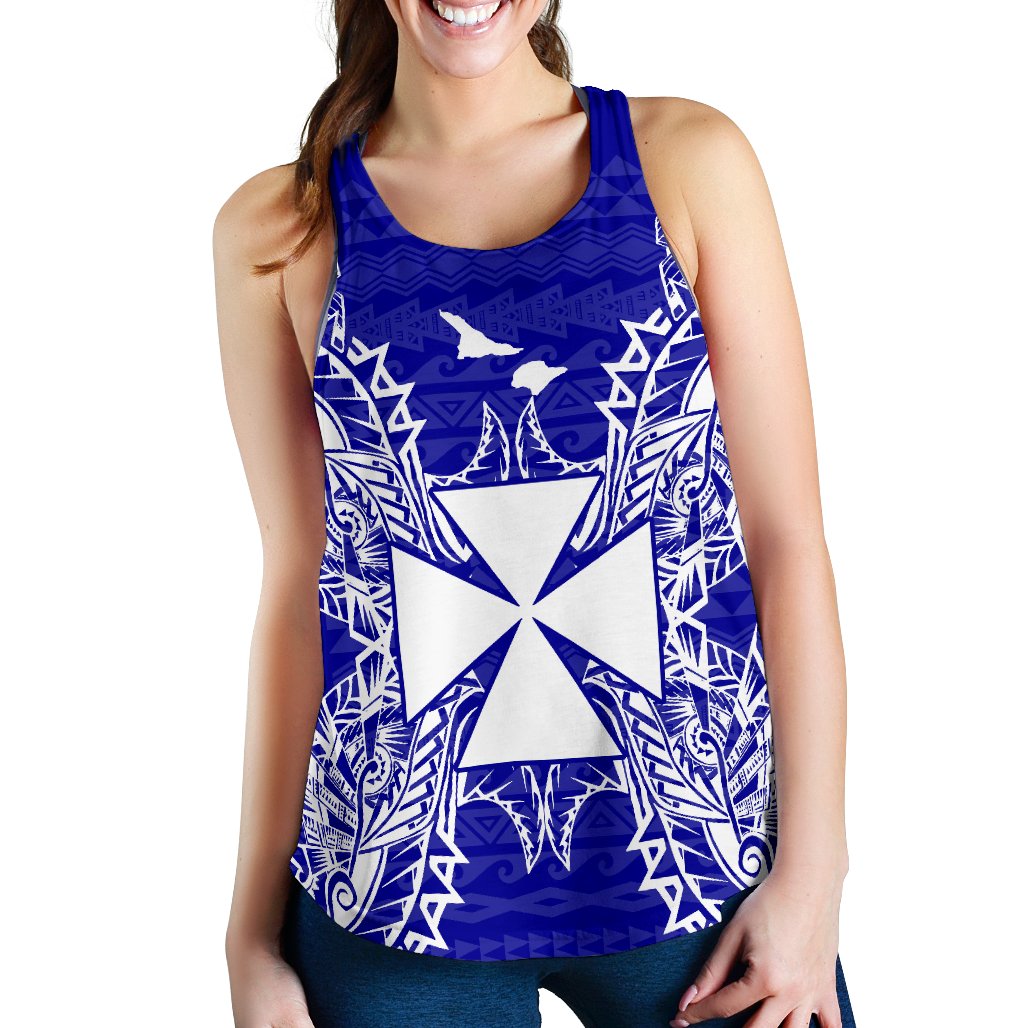 Wallis And Futuna Polynesian Women Tank Top Map Blue Blue - Polynesian Pride