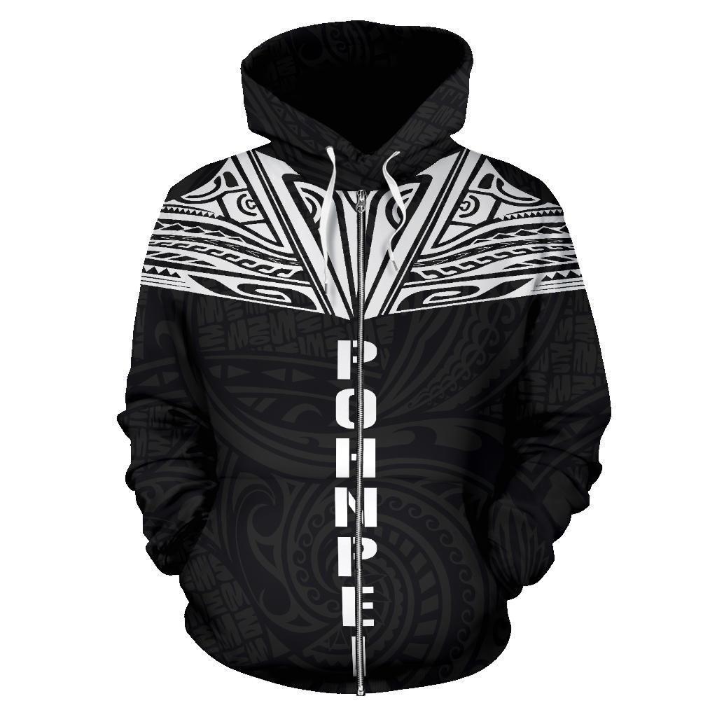 Pohnpei All Over Zip up Hoodie Neck Style - Polynesian Pride