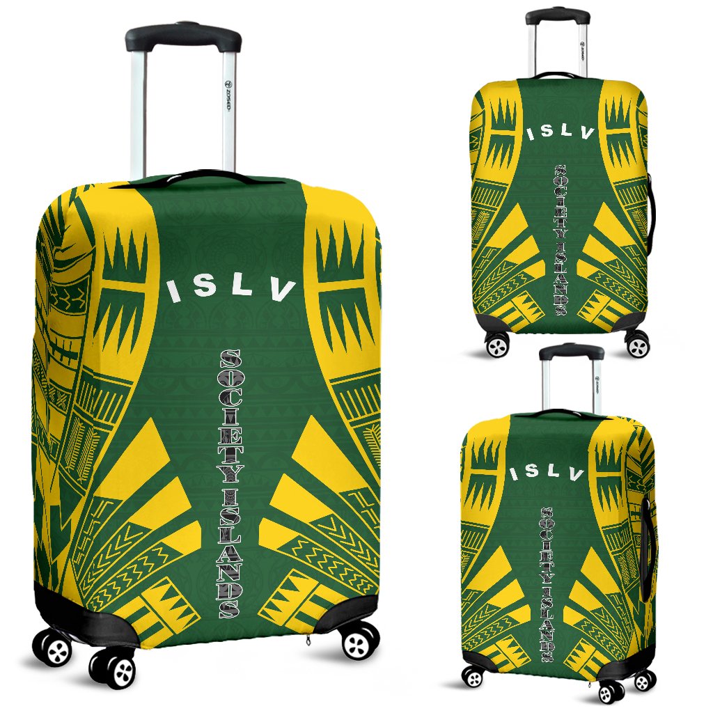 Society Islands Luggage Cover - Polynesian Tattoo Flag Green-Yellow - Polynesian Pride