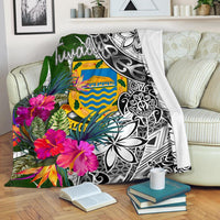 Tuvalu Premium Blanket White - Turtle Plumeria Banana Leaf - Polynesian Pride