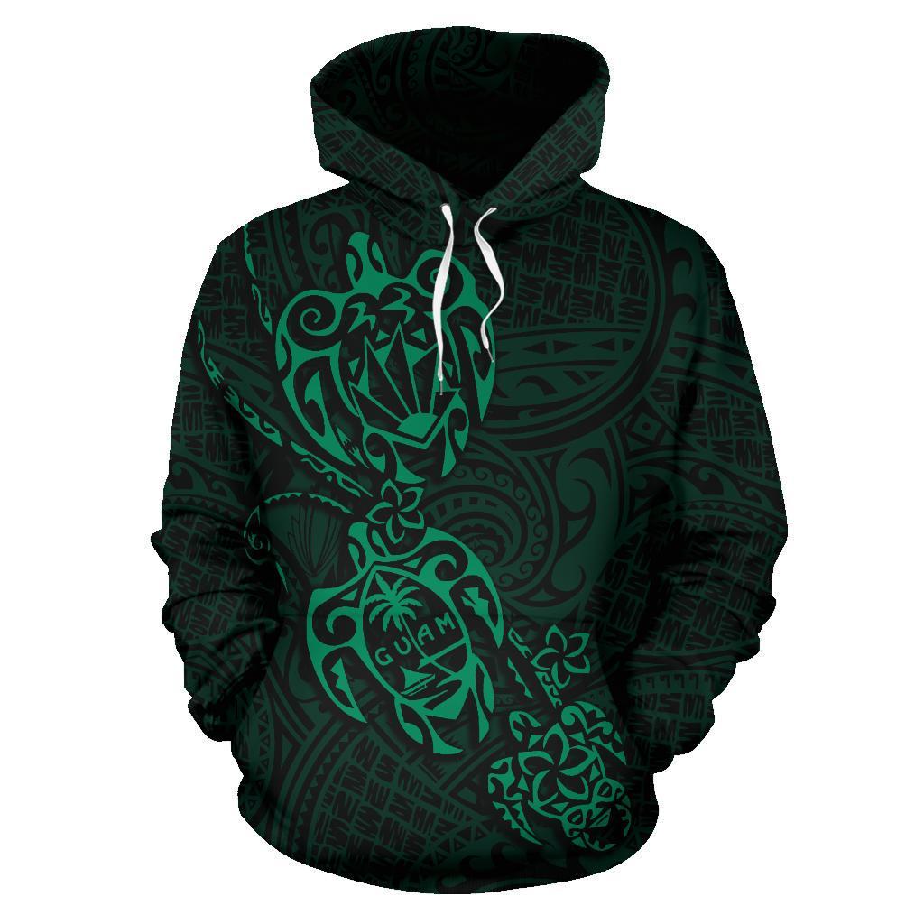 Hoodie Guam Family Turtles Map Polynesian Green Unisex Green - Polynesian Pride