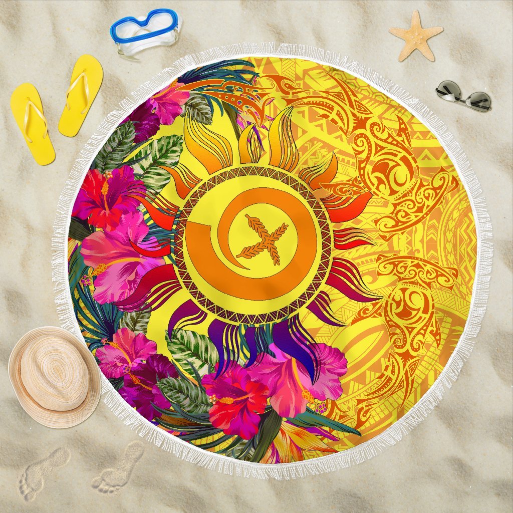 Polynesian Beach Blankets - Vanuatu Symbols With Hibiscus - Polynesian Pride