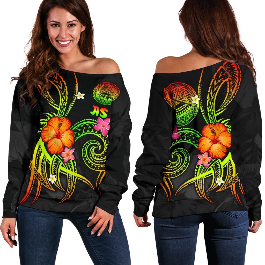 American Samoa Polynesian Off Shoulder Sweater - Legend of American Samoa (Reggae) - Polynesian Pride