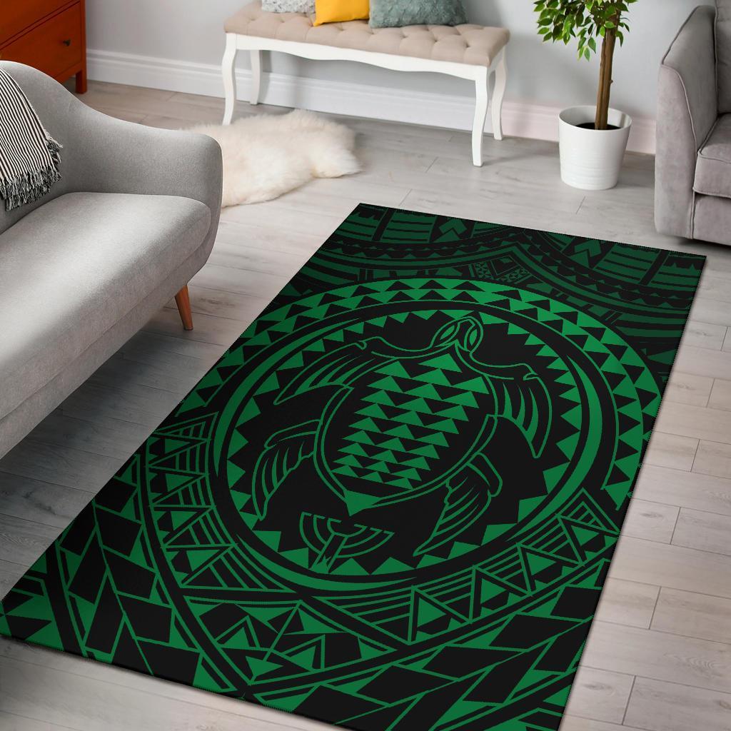 Hawaiian Kakau Honu Arc Polynesian Area Rug AH Rug Green - Polynesian Pride