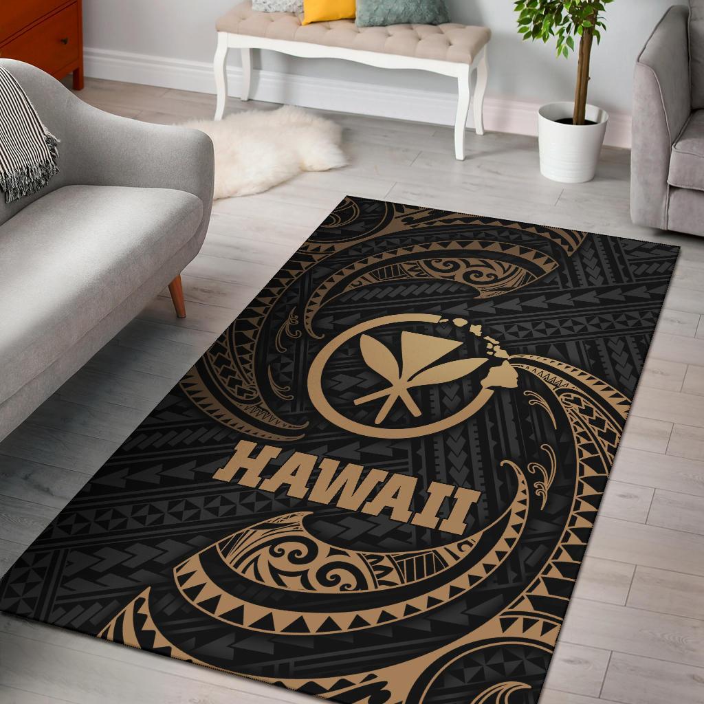 Hawaii Polynesian Area Rug - Gold Tribal Wave Blue - Polynesian Pride