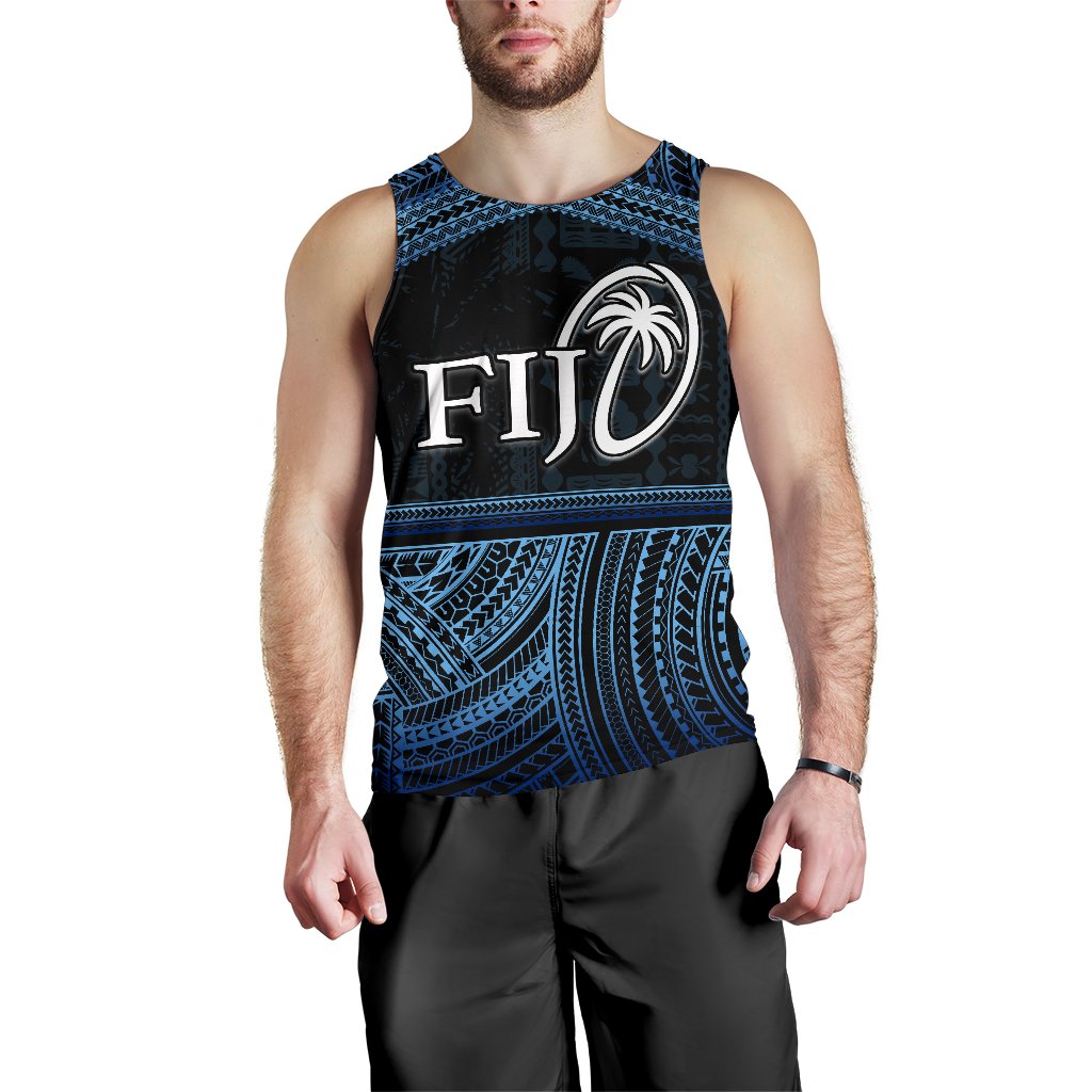 Fiji Rugby Polynesian Patterns Men's Tank Top Blue Blue - Polynesian Pride