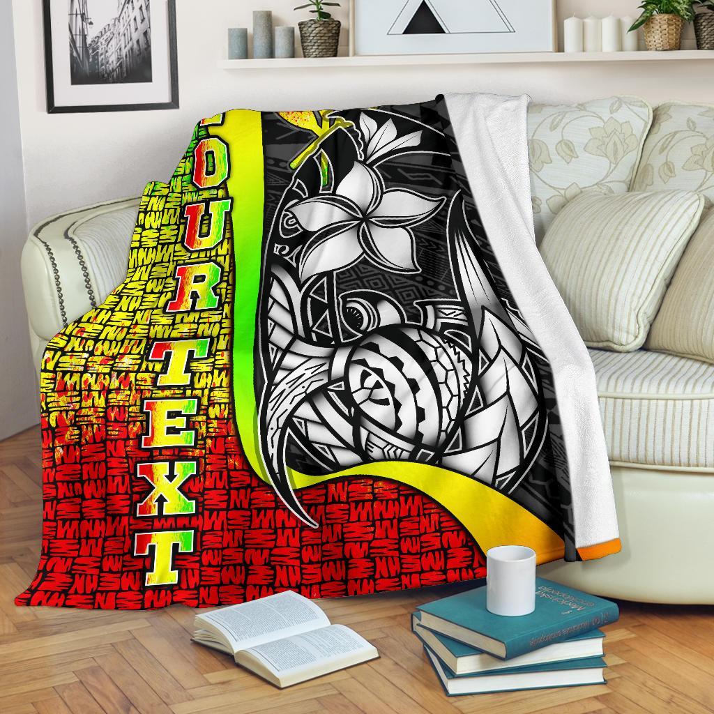 Polynesian Hawaii Custom Personalised Premium Blanket Reggae - Turtle with Hook White - Polynesian Pride