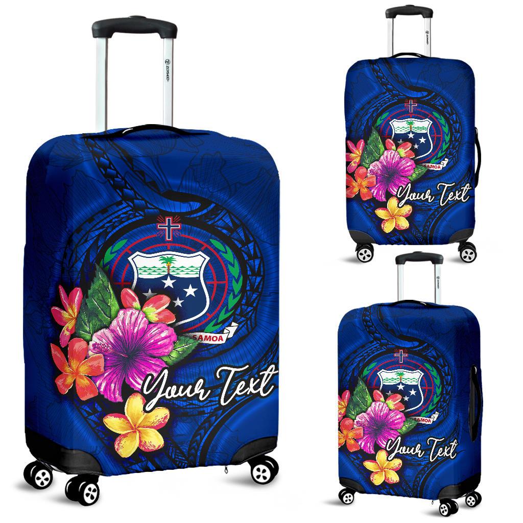 Samoa Polynesian Custom Personalised Luggage Covers - Floral With Seal Blue Blue - Polynesian Pride