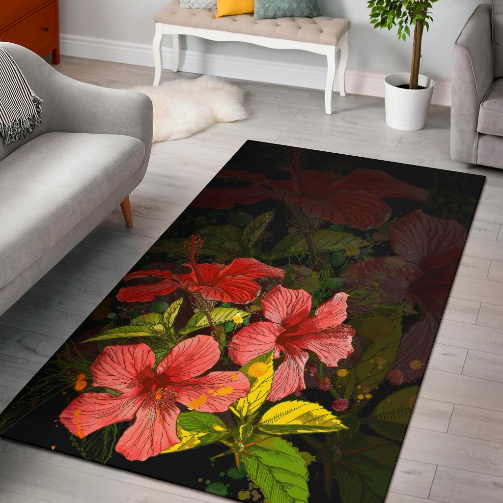 Hawaii Hibiscus Tree Rug Black - Polynesian Pride