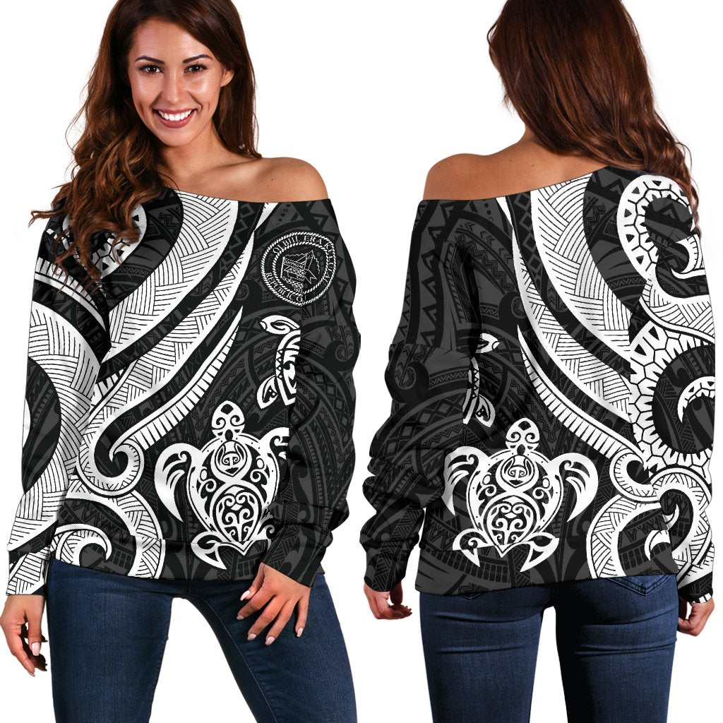 Palau Women's Off Shoulder Sweater - White Tentacle Turtle White - Polynesian Pride