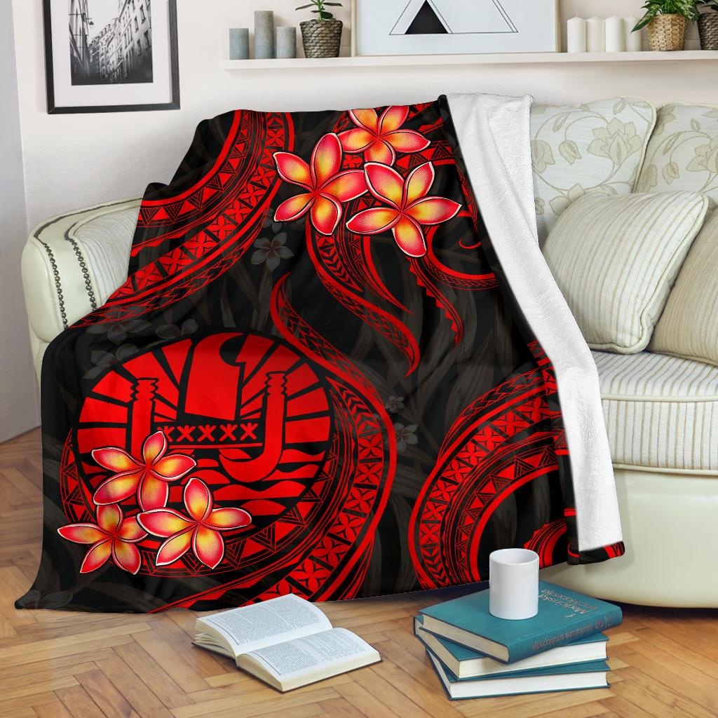 Tahiti Polynesian Premium Blanket - Red Plumeria White - Polynesian Pride