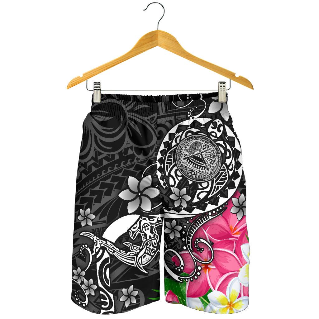 American Samoa Polynesian Men's Shorts - Turtle Plumeria (Black) - Polynesian Pride