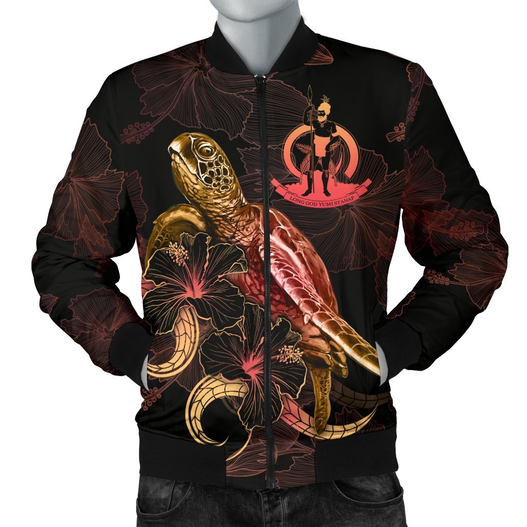 Wallis And Futuna Polynesian Men's Bomber Jacket - Turtle With Blooming Hibiscus Gold Gold - Polynesian Pride