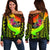 Papua New Guinea Women's Off Shoulder Sweater - Polynesian Hook And Hibiscus (Raggae) - Polynesian Pride