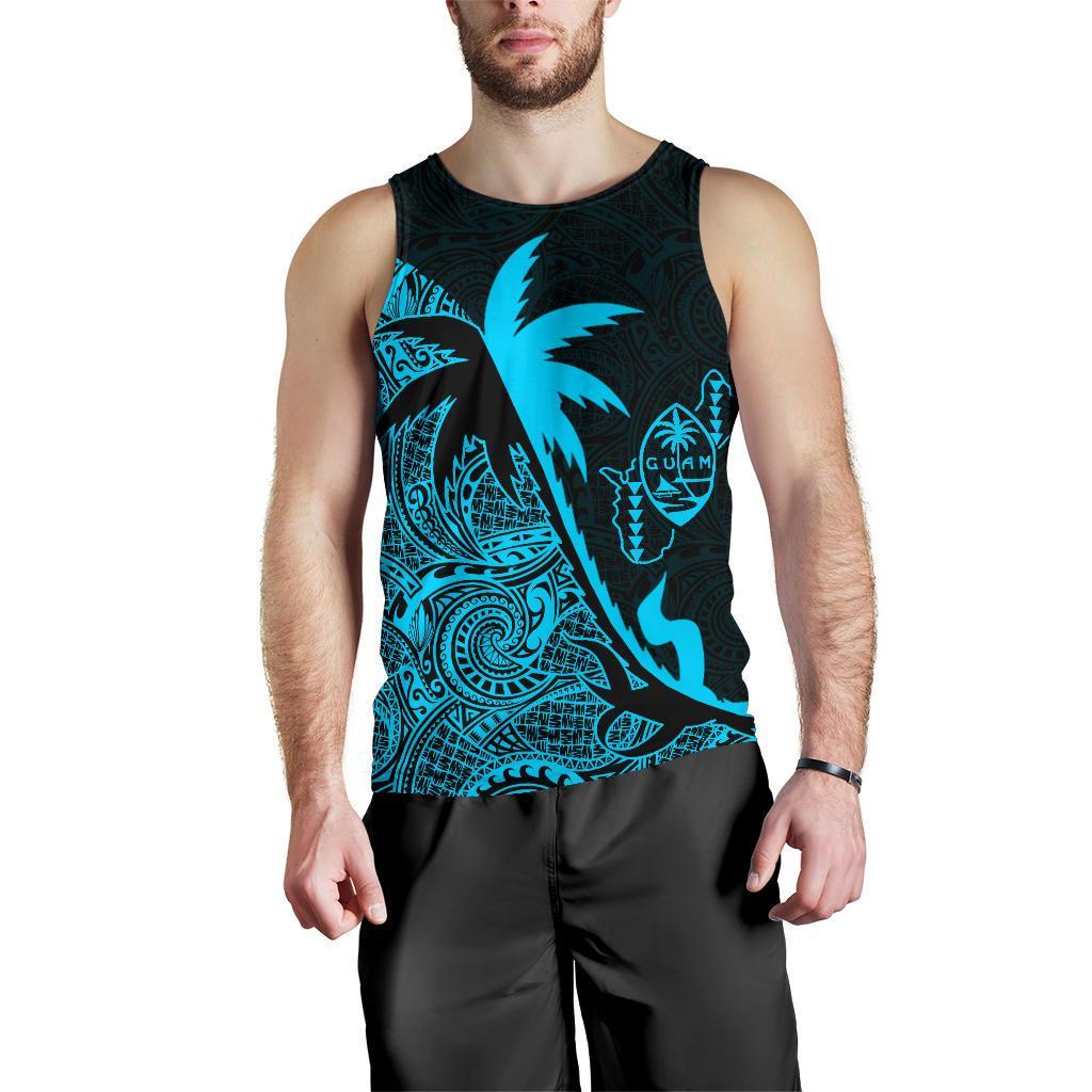 Guam Coconut Tree Men's Tank Top Blue K4 Blue - Polynesian Pride