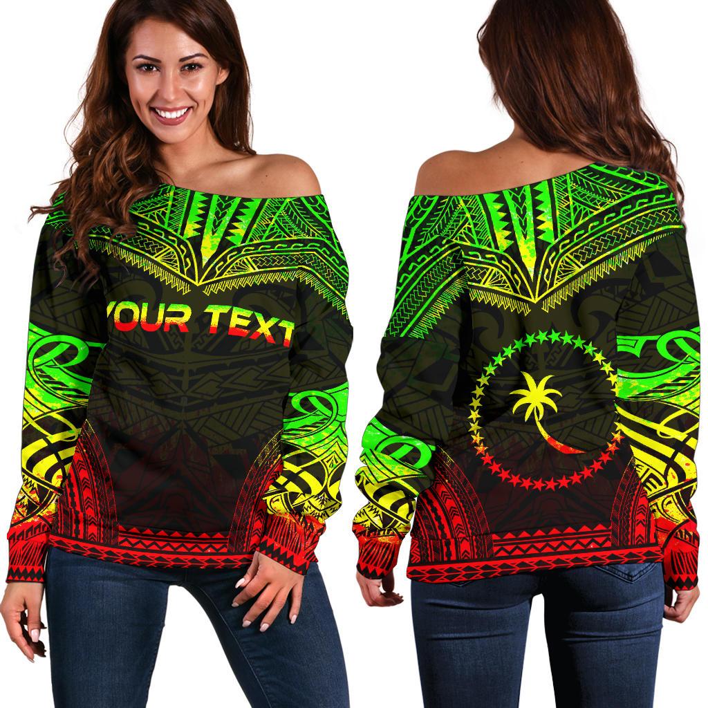 Chuuk Polynesian Chief Custom Personalised Women's Off Shoulder Sweater - Reggae Version Art - Polynesian Pride