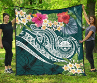 FSM Polynesian Premium Quilt - Summer Plumeria (Turquoise) - Polynesian Pride