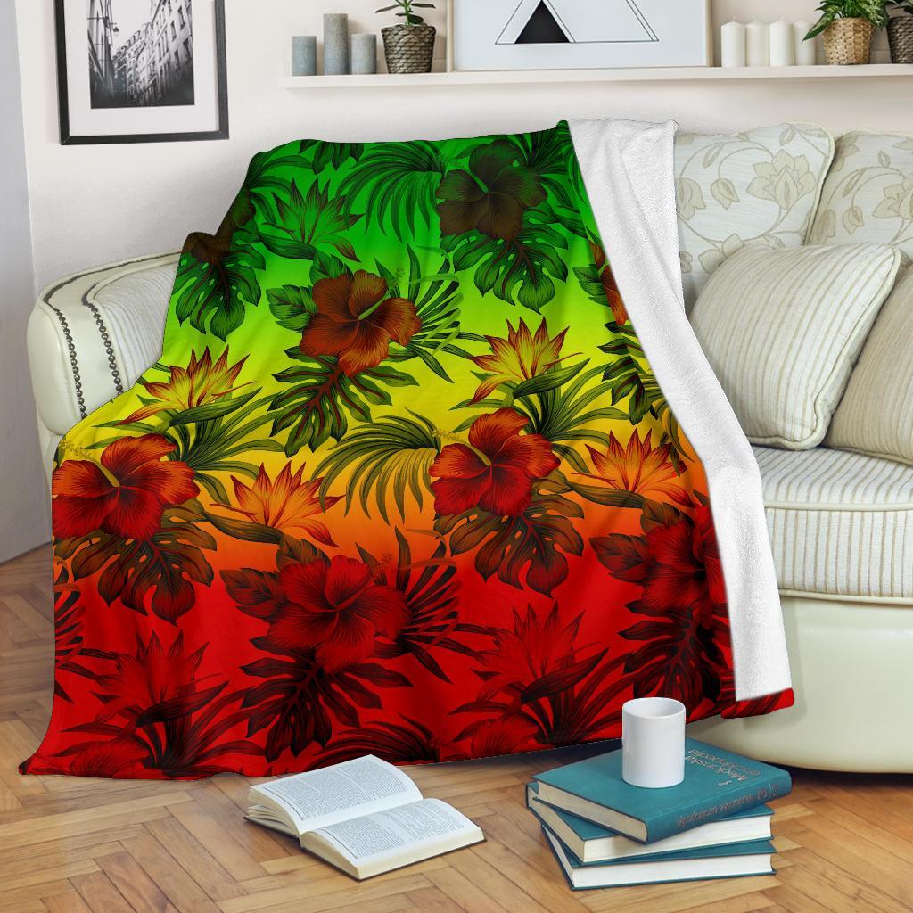 Polynesian Premium Blanket - Reggae Hibiscus Patterns White - Polynesian Pride