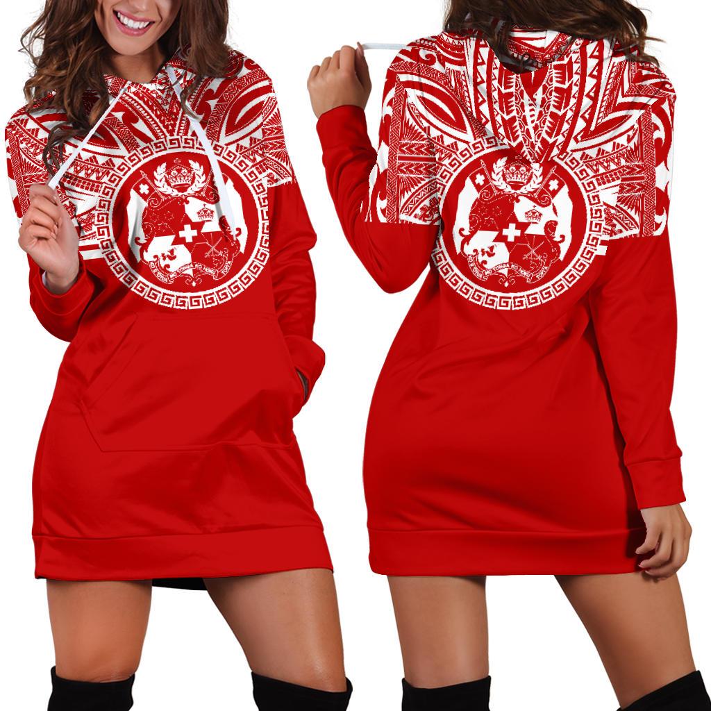 Tonga Women Hoodie Dress - Tonga Coat Of Arms Polynesian Flag Color Red - Polynesian Pride