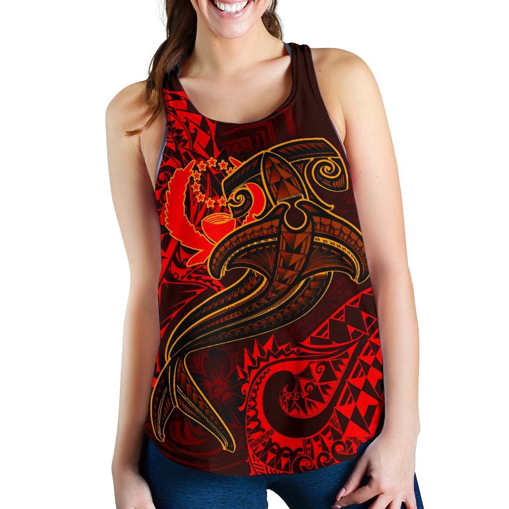 Pohnpei Women's Racerback Tank - Red Shark Polynesian Tattoo - Polynesian Pride